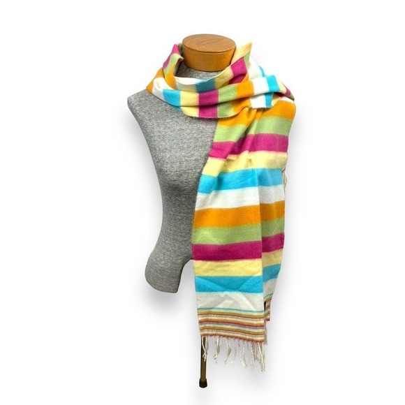 NWOT Scottish 100% Cashmere Multi-Colored Striped Scarf - Picture 3 of 6